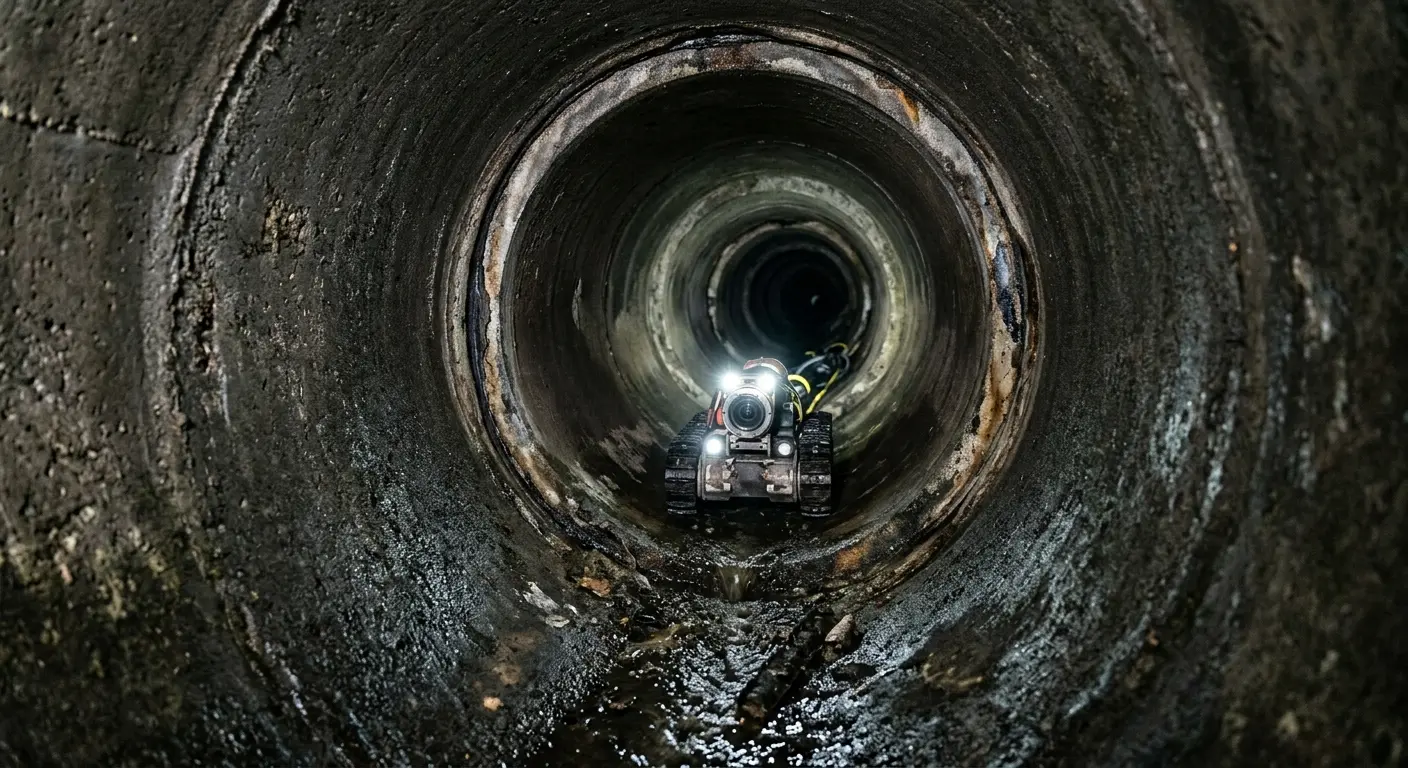 Robotic sewer camera inspecting pipe interior for Sewer Line Cleaning in Sunset